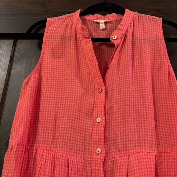 ❗️FINAL❗️Eileen Fisher Pink Coral Gingham Plaid Maxi Dress Small - Picture 3 of 5